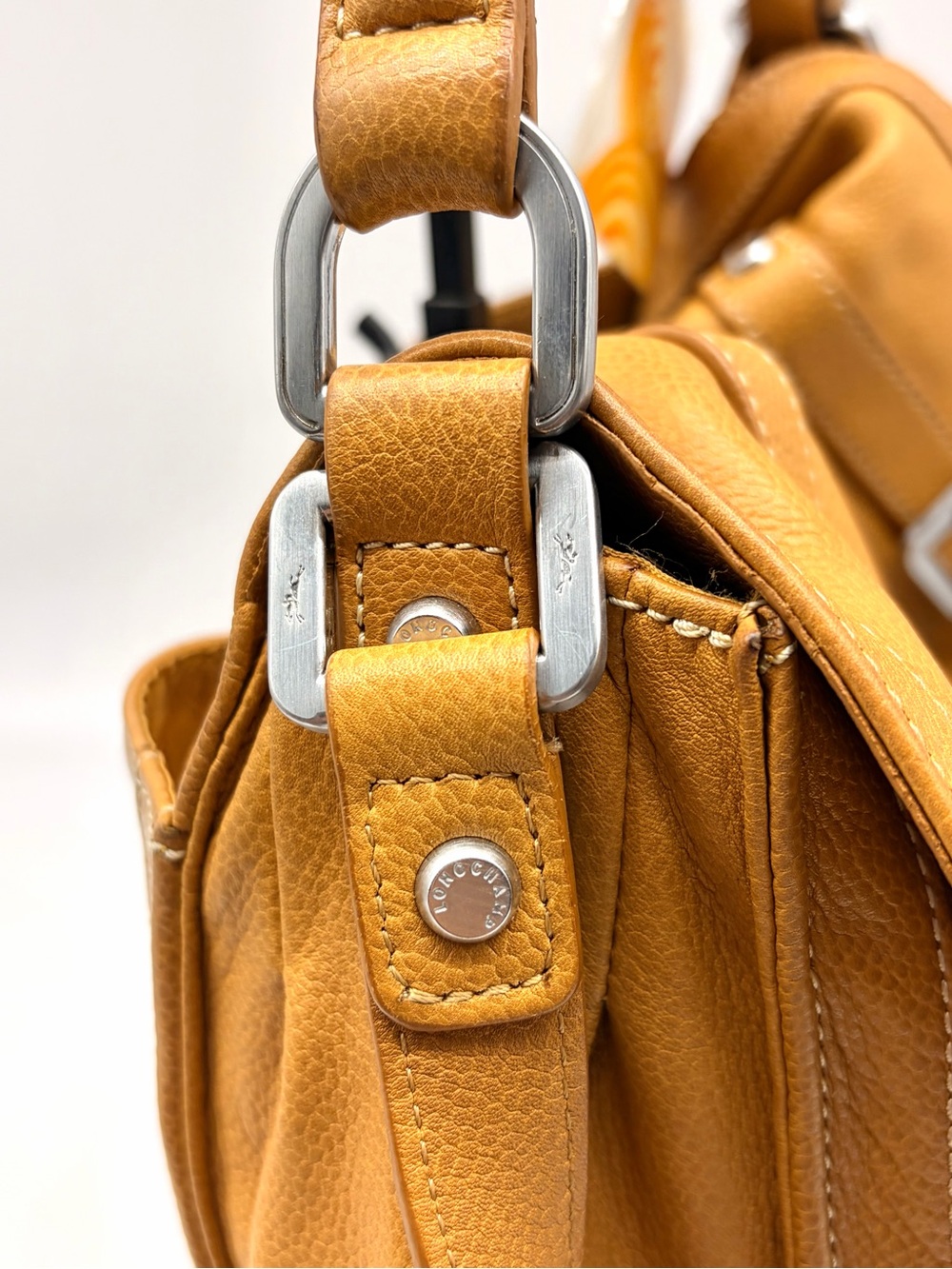 LONGCHAMP 2 Way Balzane Mustard Tan Leather Turn-Lock Shoulder Crossbody Bag Med - Picture 4 of 11